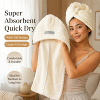 Women'S Premium Plush Fast Drying Microfiber Hair Towel Wrap - Soft Absorbent 75Cm Towel Turban with Button, for Long Thick Curly Hair, Single/Double Pack